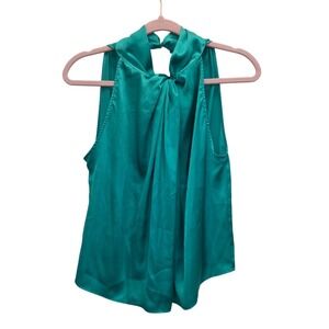 Zara‎ Emerald Teal Satin Sleeveless Blouse Twist Neck Keyhole Top Women's Large